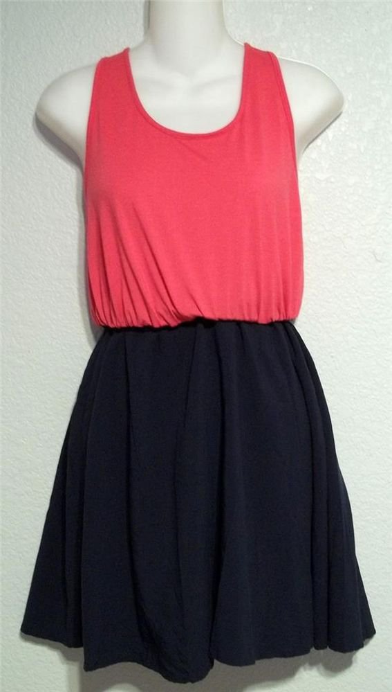 Xhilaration Medium 8 10 Hot Pink Navy Elastic Waist Sleeveless Tennis look Dress