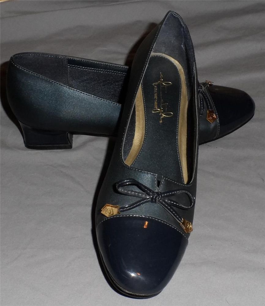 Soft Style Hush Puppies 6 M Medium Charcoal Patent Fabric 1-1/2" Dress Heels