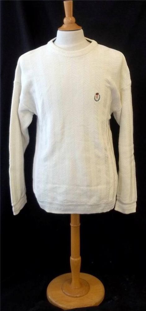 Chaps Ralph Lauren XL Extra Large 100% Cotton Men's White LS Casual Golf Sweater
