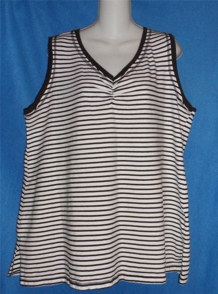 JMS Just My Size 2X 18W 20W White Black Stripe Cotton Blend T-shirt Tank Top