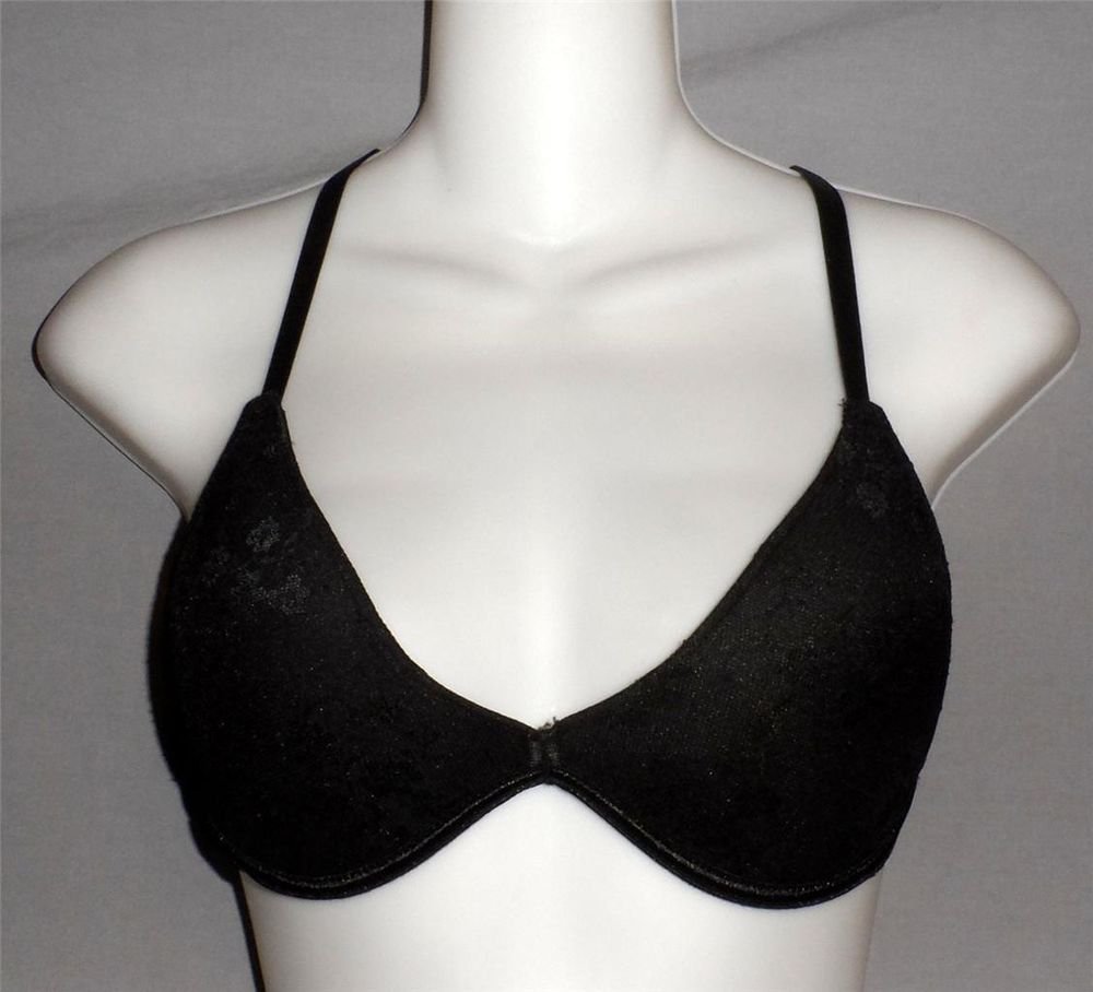 New 34 C or A Jolie Black Smooth Lace Sleek Cut Front Underwire Reinforced Bra