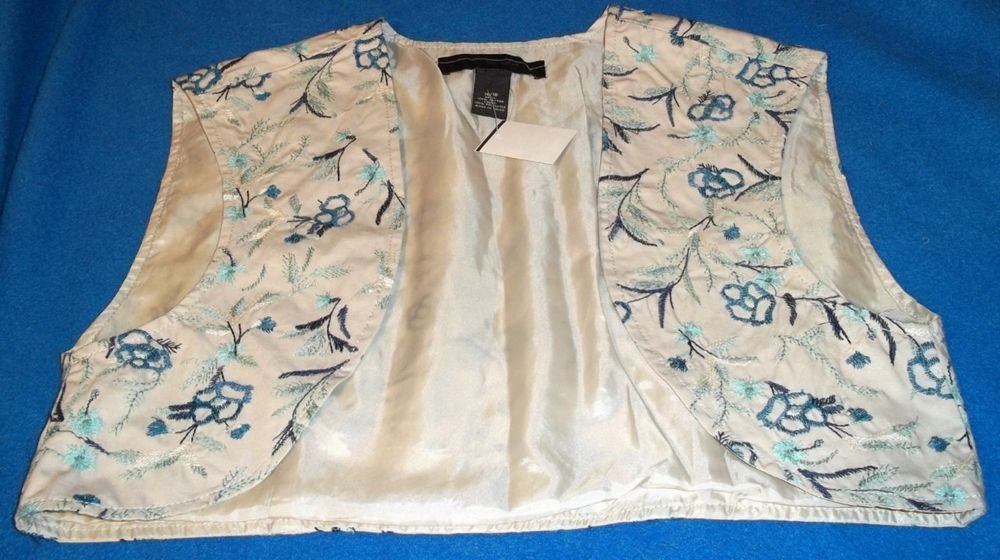 New 14 16 1X & 18 20 2X Venezia Embroidered Beige Lined Short Vest Bolero