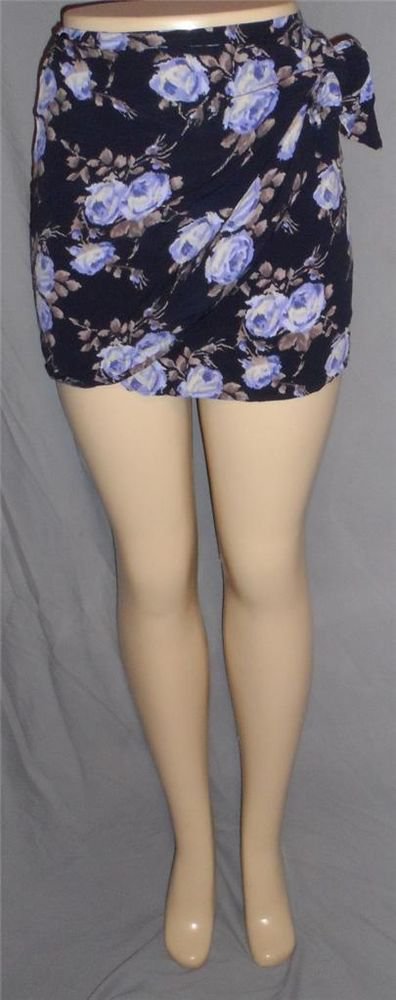 The Limited 2 XS X Small Tie Wrap Micro Mini Skirt Cover Up Black Purple Flowers