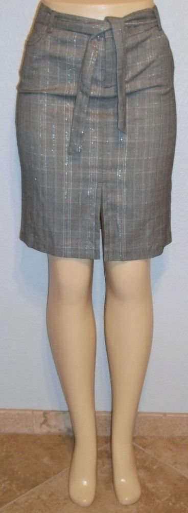 NEW Hot Kiss Juniors 9 Medium Gray Silver Metallic Black Plaid Pencil Skirt