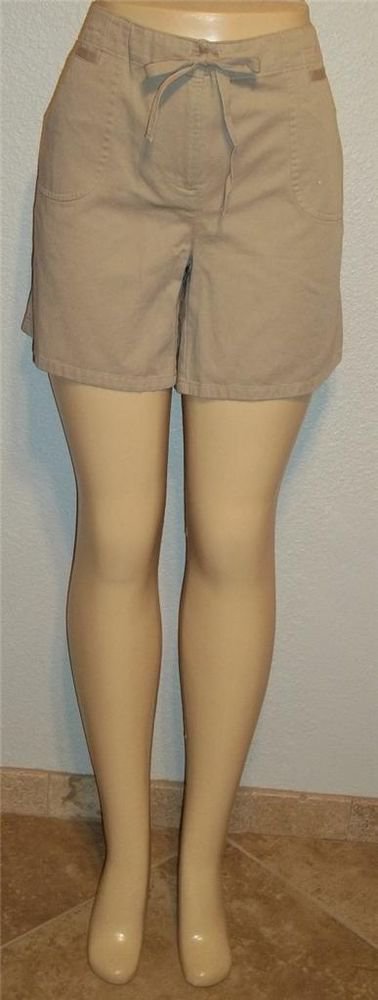 New liz & co. 12 Large Khaki Tan Walking Golf Shorts Tie Waist 100% Cotton