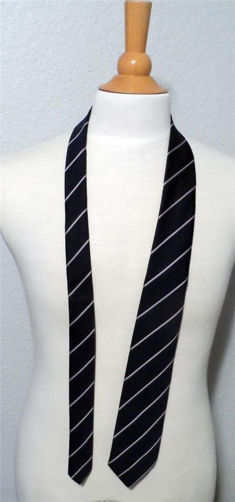 NEW 53" Navy Blue White True Red Diagonal Striped Men's Necktie Made in England