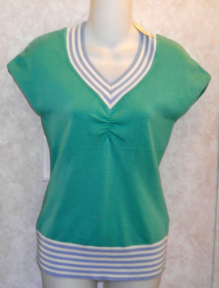 NEW Bogari Small 4 6 Aqua Teal Silk Blend Cap Sleeve Pullover Sweater