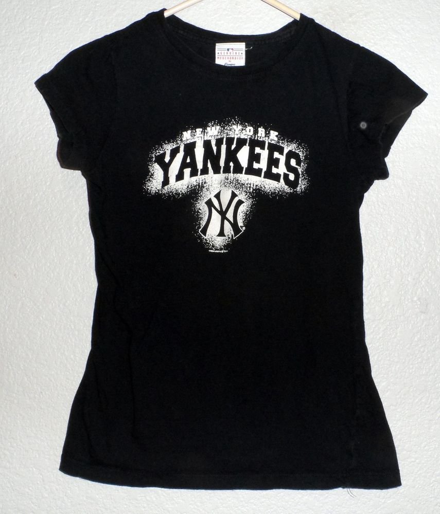 Genuine Merchandise Girl's Medium New York Yankees Black Cap Sleeve T-Shirt