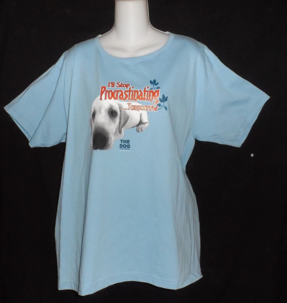NEW t-n-t Blue The Dog Artlist Collection Large 12 14 Procrastination SS T-Shirt