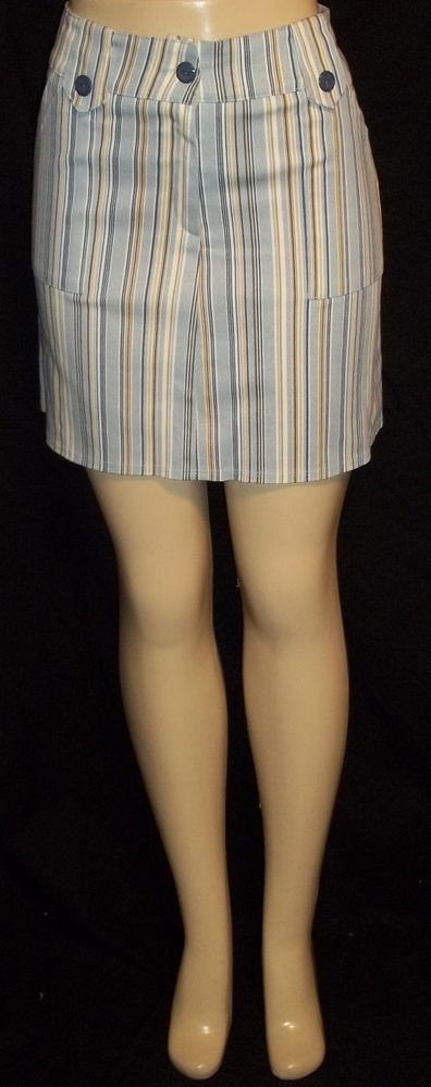 NEW Punky Girl Junior Medium 7 9 Blue Gold White Striped A-Line Mini-Skirt