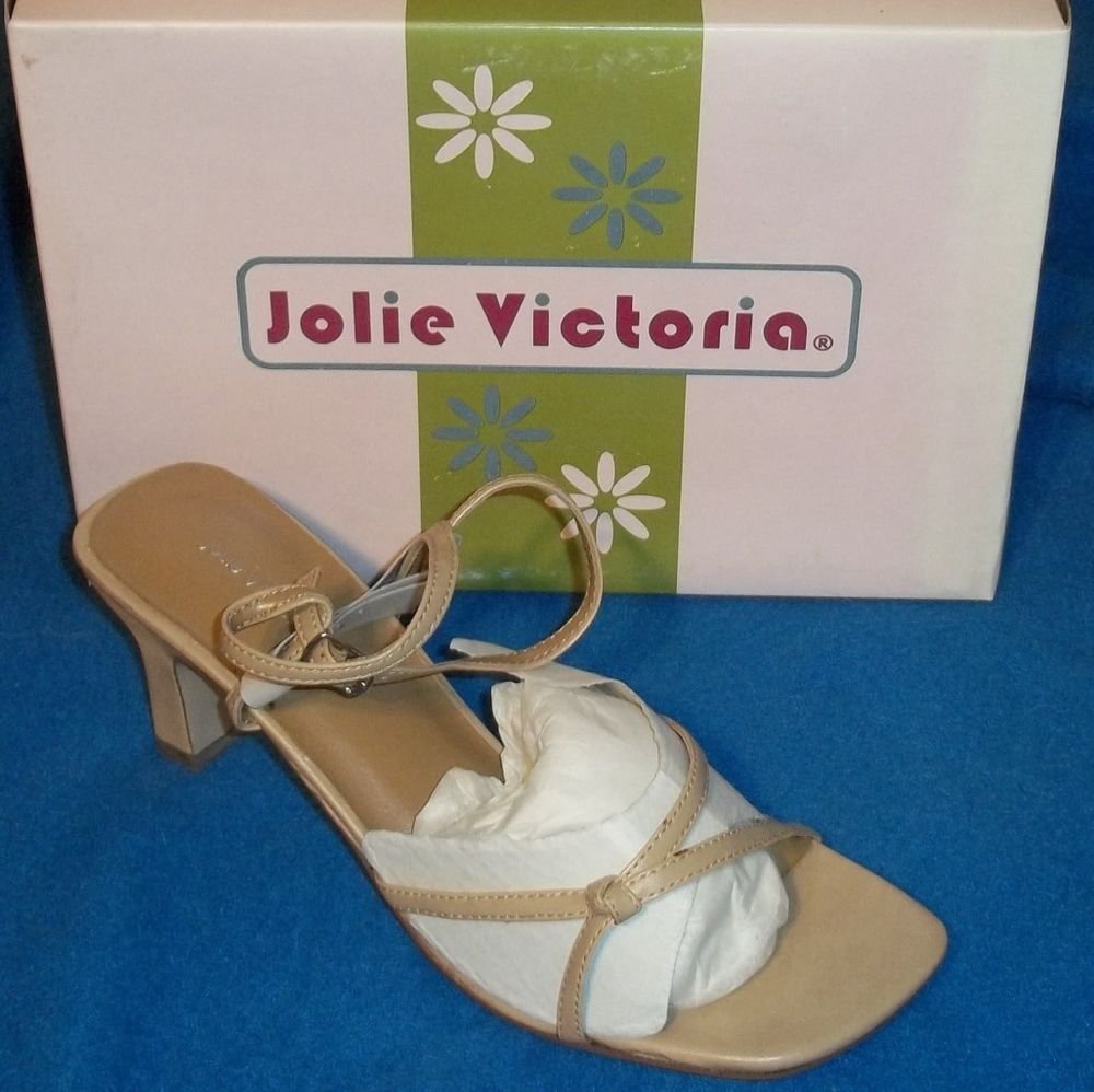 NEW Jolie Victoria Shoes 8.5 8-1/2 M B Beige Buckle Slingback 3" Heel Sandal