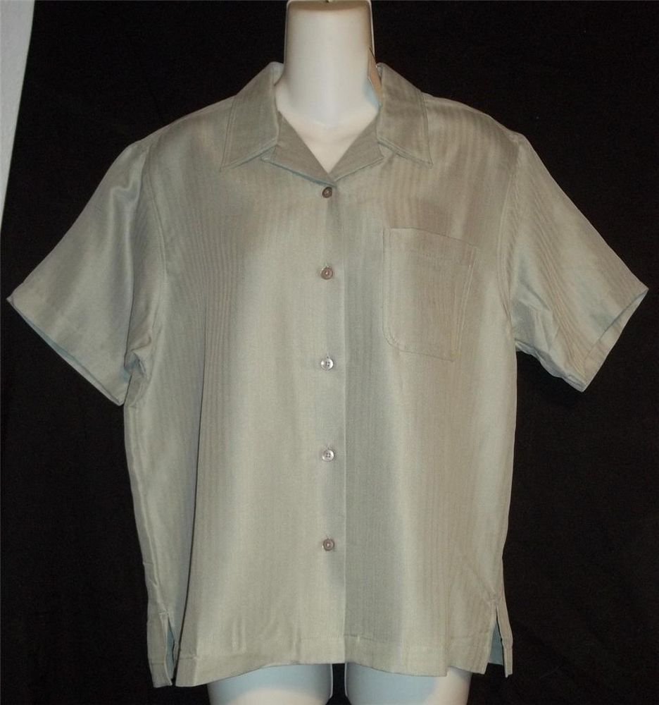 NEW Dunbrooke XS 0 2 M 8 10 Short Sleeve Shirt Button Front Blouse Sage Green