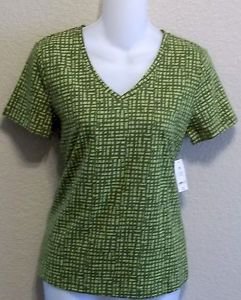 NEW liz claiborne Petite Lime Green Graphic V Neck Stretchy T Shirt PP 0P