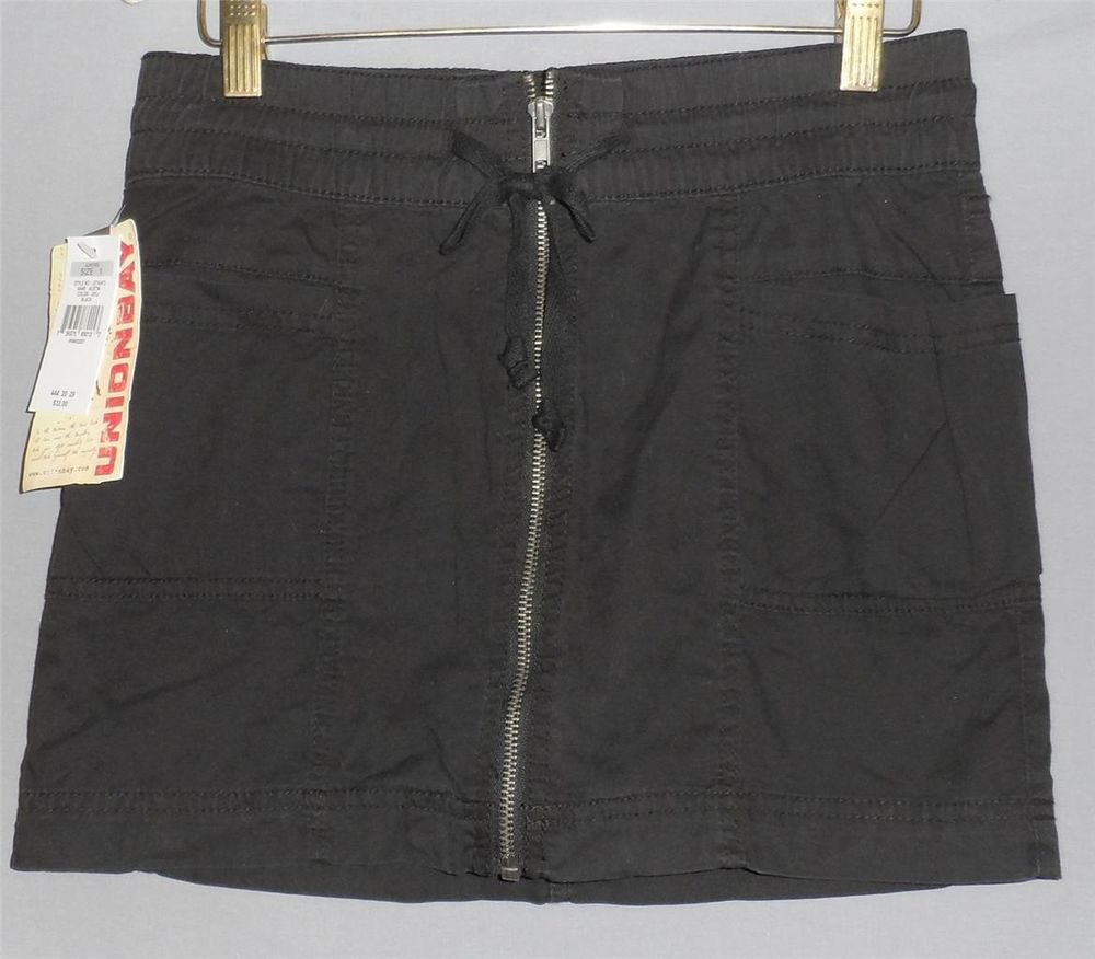 NEW Union Bay Junior 1 Black Zipper Elastic Tie Front Mini Skirt