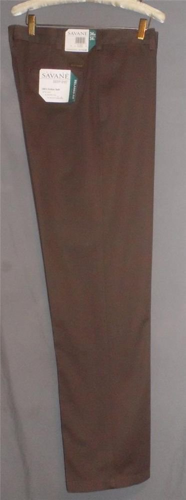 NEW Savane 34 W x 34 L Brown Flat Relaxed Fit Pants