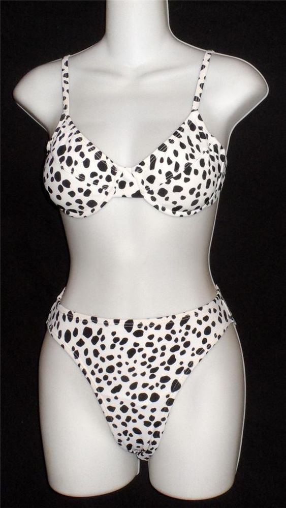 8 Medium Sun Streak White Black Polka Dot Bra Top 2 Pc Swimwear Bikini