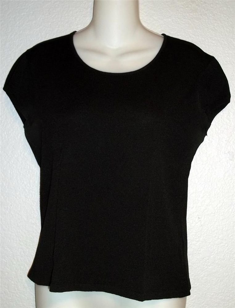Jones New York Medium 8 10 Black Stretchy Scoopneck Cap Sleeve Classic Top