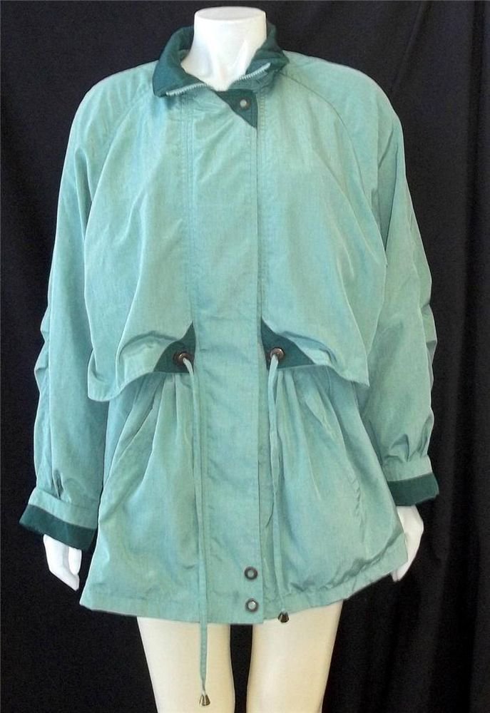 Fleet Street Large 12 14 Green Windbreaker Long Jacket Zipper Drawstring Waist