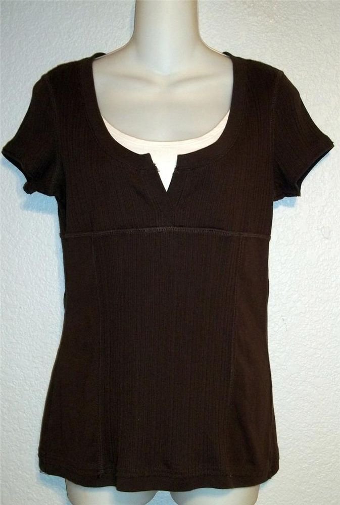 Axcess Liz Claiborne Company M 8 10 Espresso Brown Faux 2 pc Sweater Top Medium