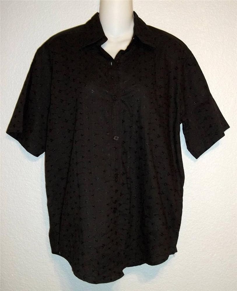 Medium 8 10 CGNY Black Eyelet Short Sleeve 100% India Cotton Career Blouse Top