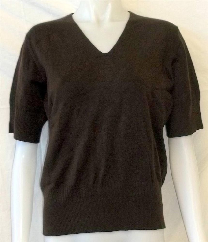 XL 16 18 Extra Large Van Heusen Women Dark Brown Half-Sleeve V-Neck Sweater