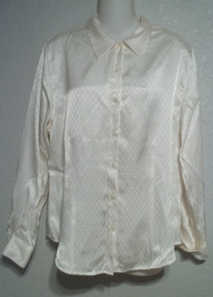 Karen Scott Large 12 14 Creamy Ivory Career Rayon Blend LS Dress Blouse