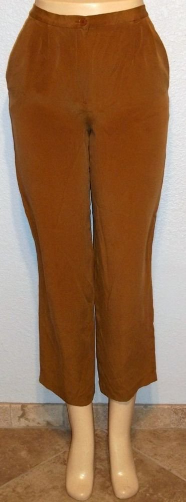 Chaus Petite Tobacco Rust Brown 100% Silk Career Dress Pants Tagged Petite P
