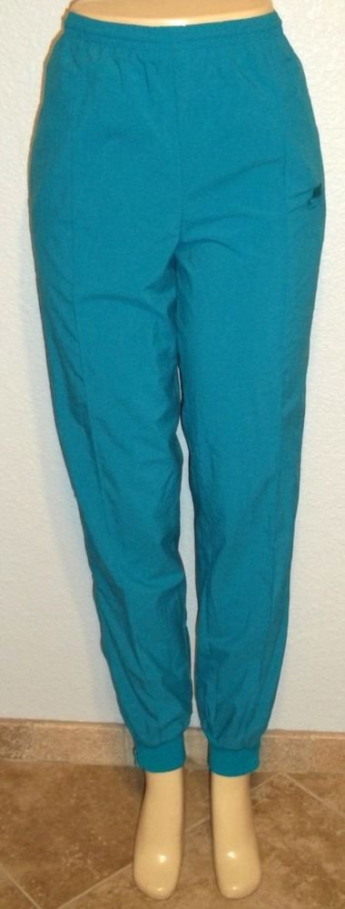 Nike Medium 8 10 Turquoise Aqua Nylon Gym Running Pants Zippered Legs Elastic