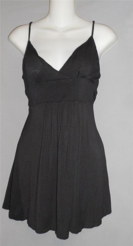 Ambiance Apparel Junior Large 11 13 Black Empire Spaghetti Strap Rayon Tunic Top