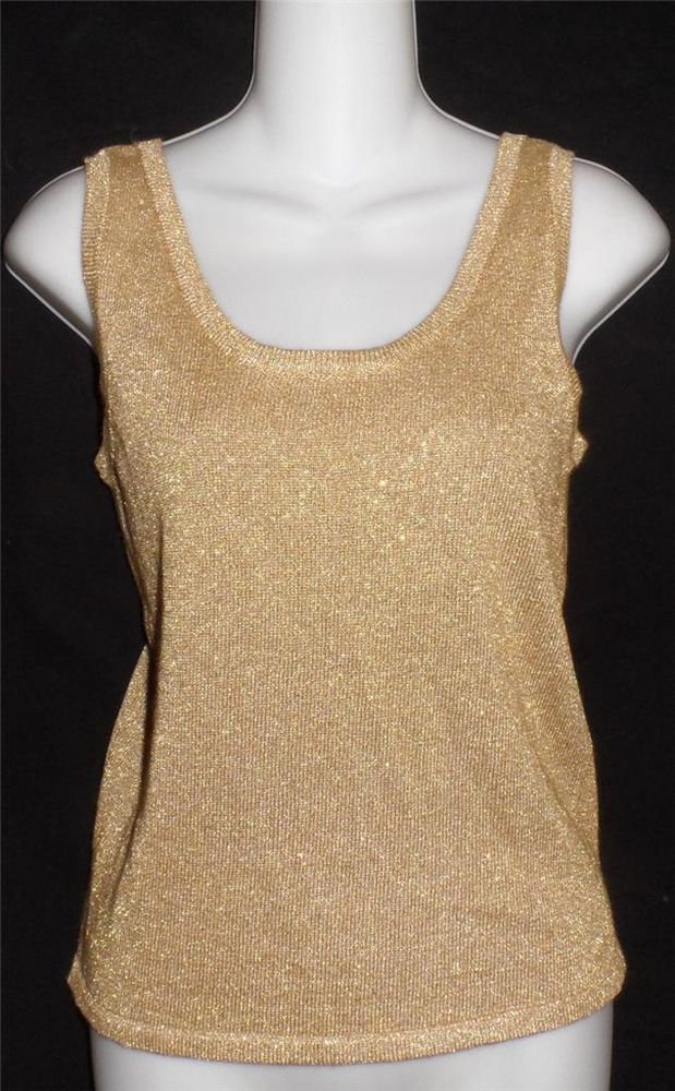 Petite Sophisticate P Gold Metallic Stretch Sleeveless Dressy Party Top