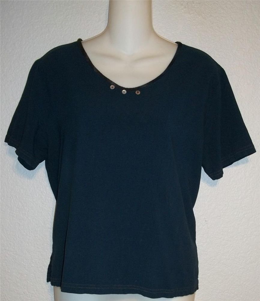 Medium 8 10 Nino Wong California Dark Teal Blue Rayon Short Sleeve Blouse Top