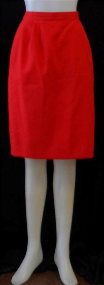 Arenzano 12 Large True Red Linen Lk Knee Length Fully Lined Career Pencil Skirt