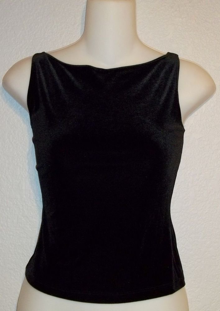 PS Per Seption Medium 8 10 Black Velvety Sleeveless Stretchy Blouse Tank Top