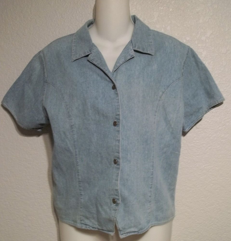 Giorgio Sant' Angelo Large 12 14 Light Wash Chambray SS Button Down Blouse Top