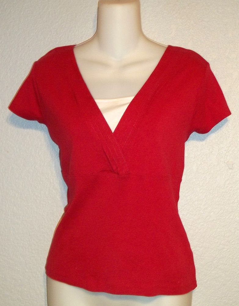 Carolyn Taylor Medium 8 10 Tomato Red Faux Cami Cap Sleeve V Neck T Shirt Top