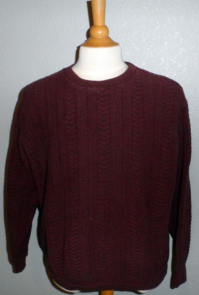 Bill Blass Men's XL Extra Large Wine Cotton Blend Long Sleeve Crew Neck Sweater