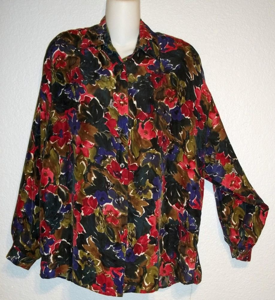 Medium 8 10 Compagnie Internationale Express 100% Silk Floral Career Blouse