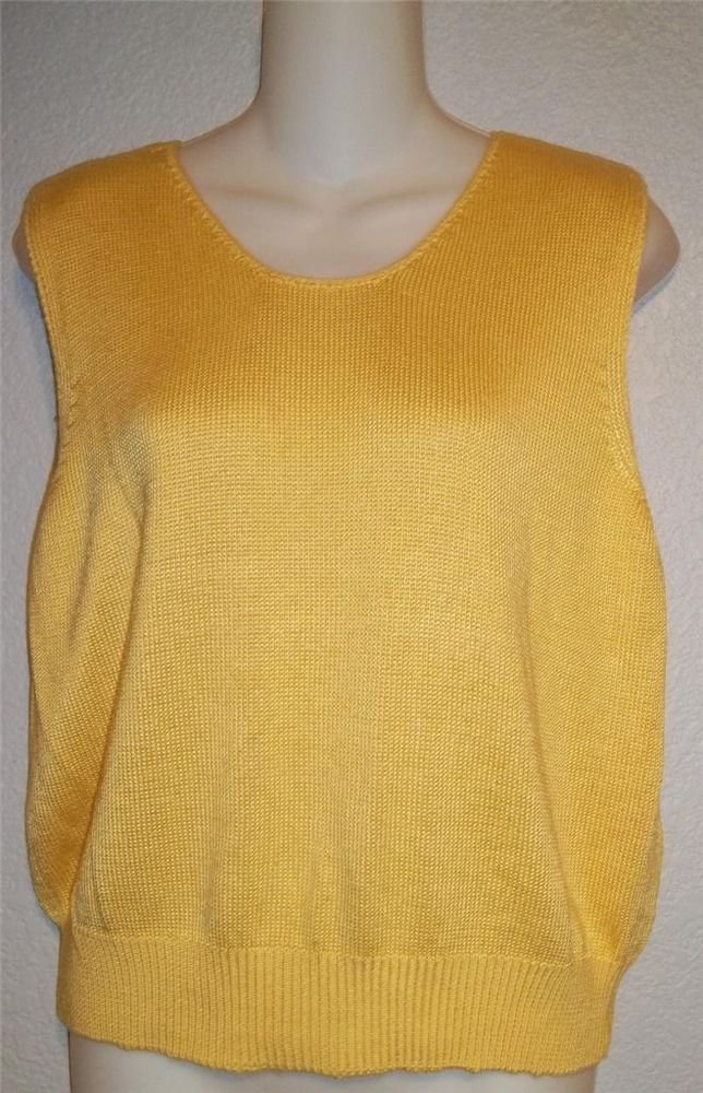 Large 12 14 Fia Italia Handloomed Bright Yellow Sleeveless Stretchy Knit Top