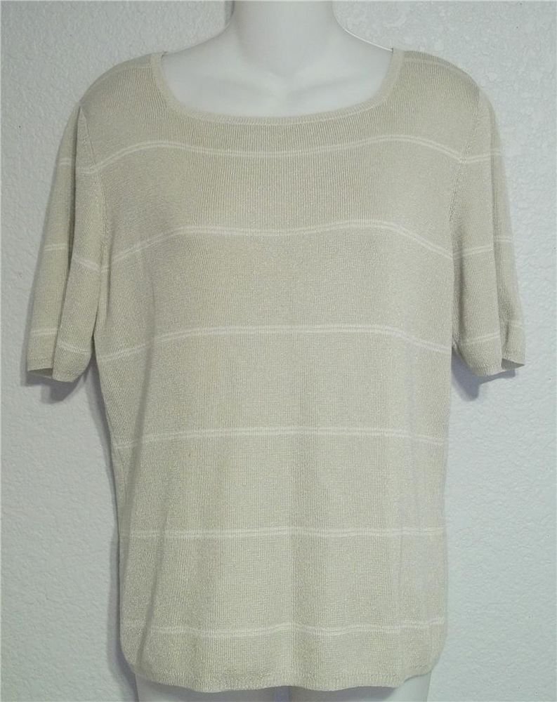 Worthington Large 12 14 Gray White Square Neck Striped Acrylic Rayon Knit Top