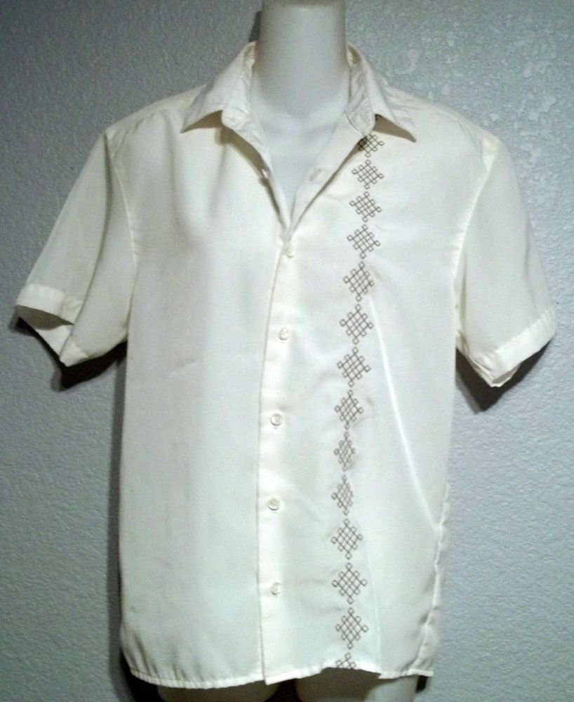 Large 12 14 George Off-white Career Blouse Retro Gray Geometric Pattern