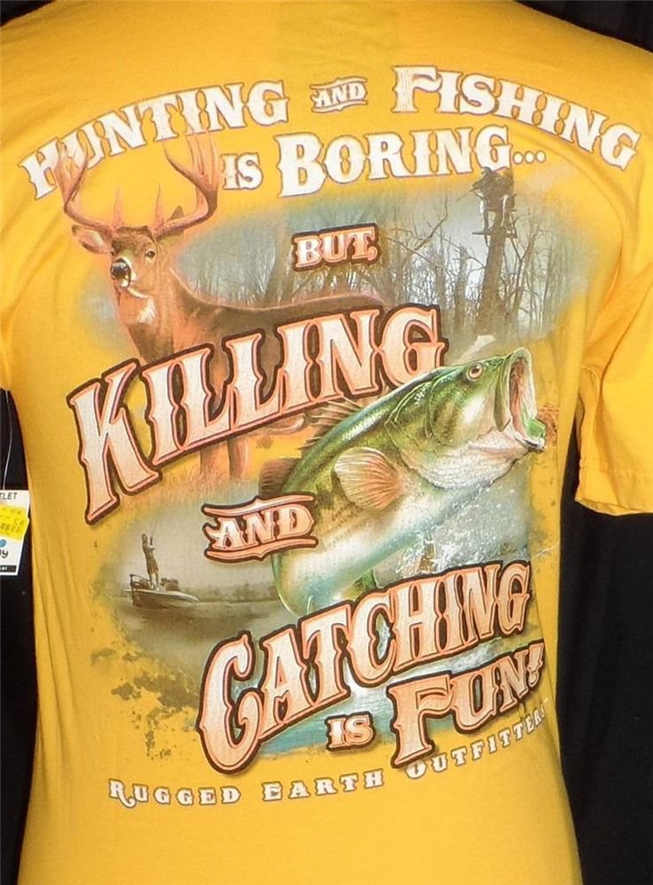 NEW Rugged Earth Outfitter Men's Small Gold Hunting Fishing Graphic SS T-Shirt