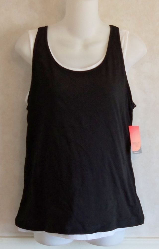 NEW Danskin Now Large 12 14 2 Pc for 1 Black WhiteTank Top 100% Organic Cotton