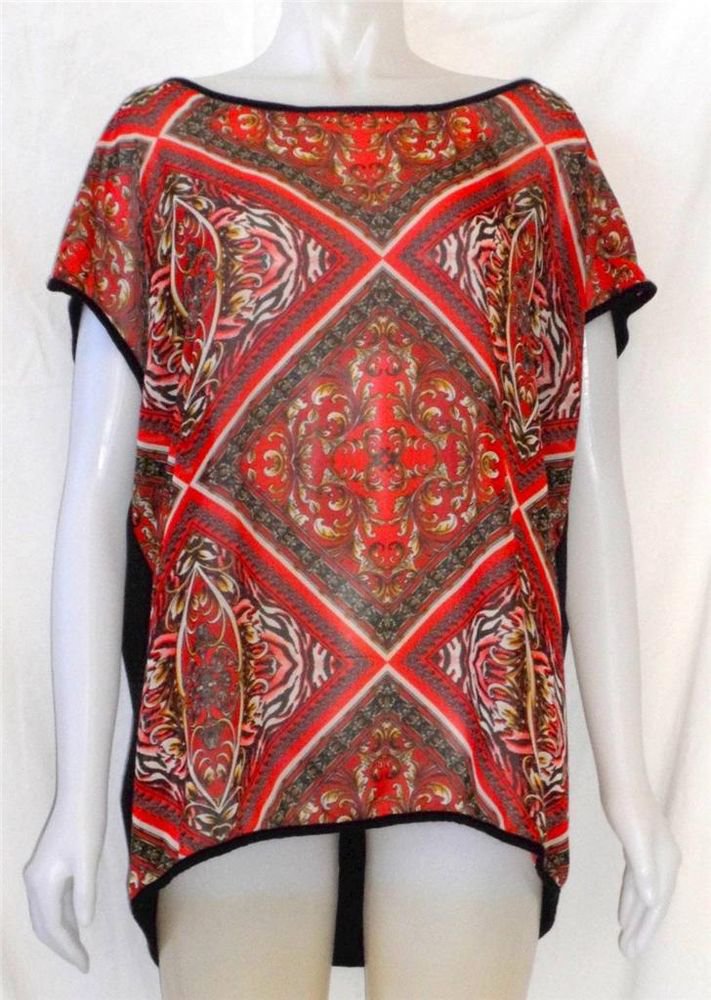 Passport Love 2X 18W 20W Sheer Red White Gold Front Black Back Cap Sleeve Blouse