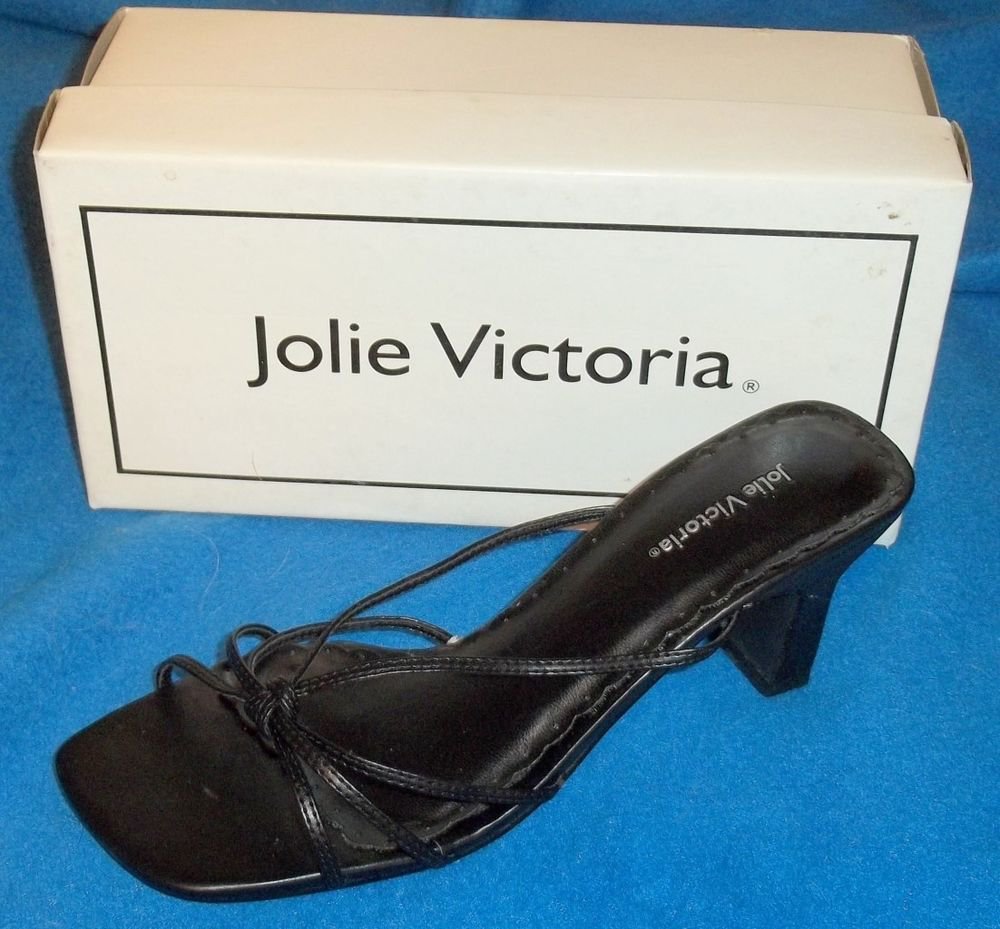 NEW 7 B Medium Jolie Victoria Flirt Black Patent Slide-in Strappy 3" Heels