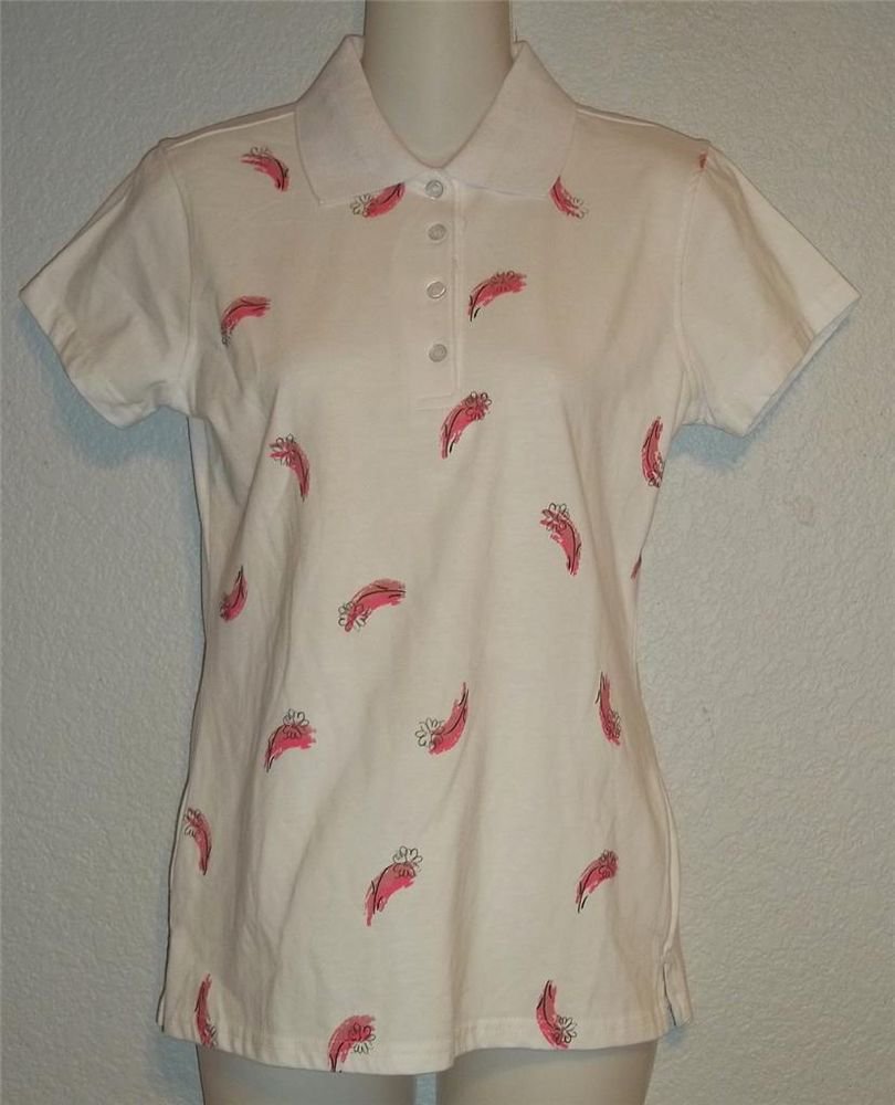 NEW Line Up Small 4 6 White Pink Design Short Sleeve Cotton Blend Golf Shirt