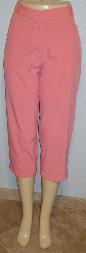 NEW Line Up 14 L Large Pink Coral Salmon Silky Cropped Capri Golf Pants