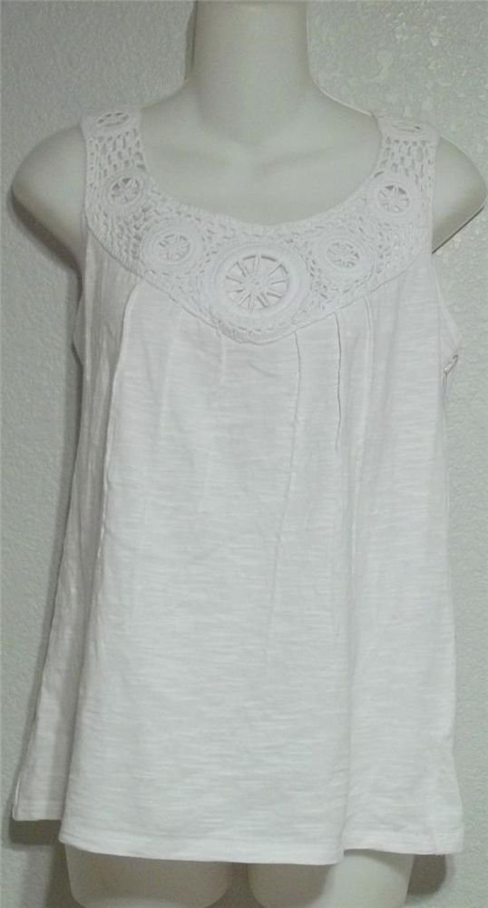 NEW Madison Hill Medium 8 10 White Crochet Sleeveless Blouse Tank Top