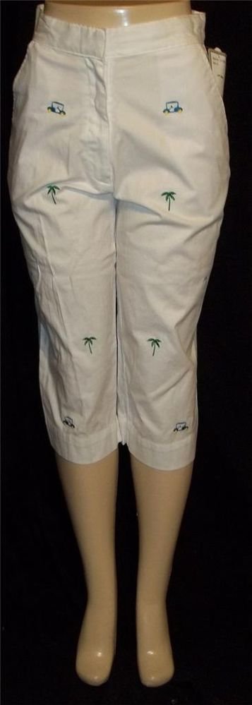 New AW Golf 8 Medium White Cropped Embellished Capris Cropped Pants