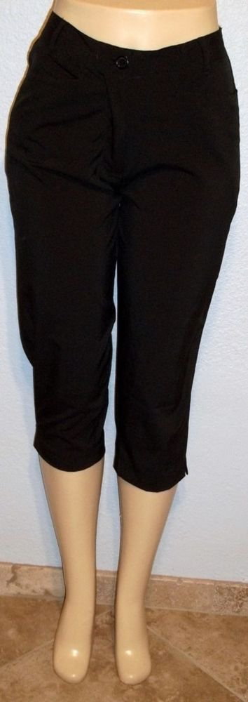 NEW Line Up Petite P8 PM Black Silky Golf Cropped Pants Petite Medium