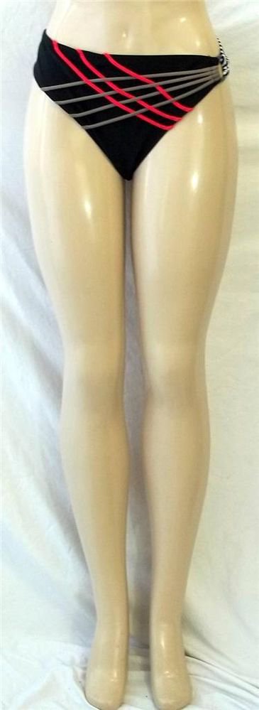 NEW George XL 16 18 Black White Striped Lined Bikini Scoop Bottom Swimwear